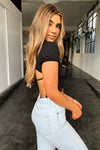 Black Plunge Neck Frill Hem Crop Top