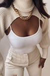 Beige Knitted Turtleneck Arm Warmers