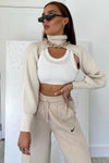 Beige Knitted Turtleneck Arm Warmers