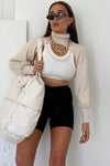 Beige Knitted Turtleneck Arm Warmers