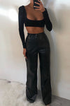 Black Faux Leather Wide Leg Trousers