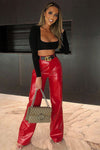 Black Faux Leather Wide Leg Trousers