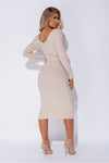 Beige V Neck Knitted Midi Dress