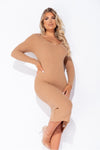 Camel V Neck Knitted Midi Dress