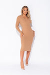 Camel V Neck Knitted Midi Dress