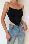 Black Satin Diamante Cowl Neck Crop Top
