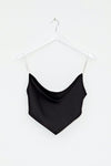 Black Satin Diamante Cowl Neck Crop Top