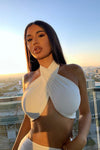 White Halterneck Open Back Wrap Crop Top