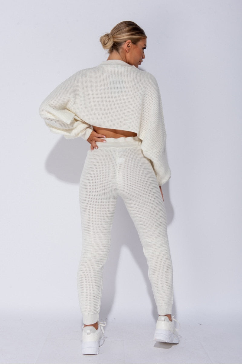 Cream Waffle Knitted Lounge Set