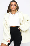 Ivory Oversized Hooded Teddy Jacket