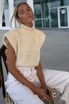 Beige Knitted High Neck Sleeveless Top