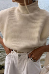 Beige Knitted High Neck Sleeveless Top