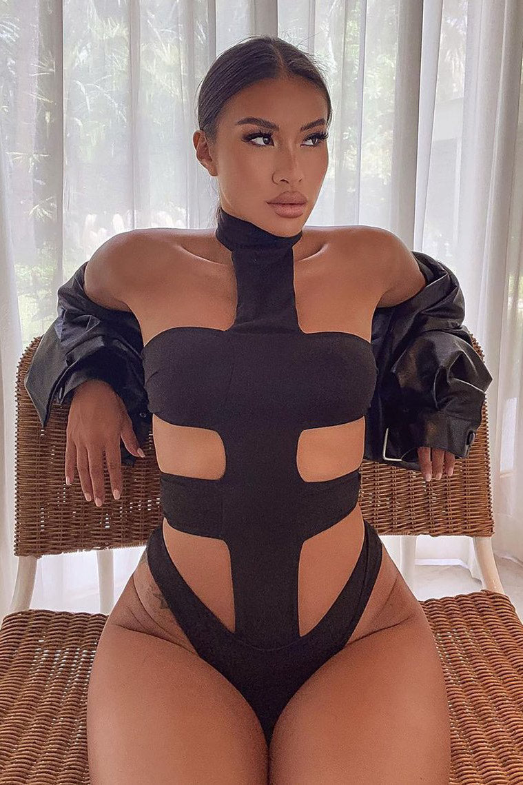 Black Cut Out High Neck Bodysuit