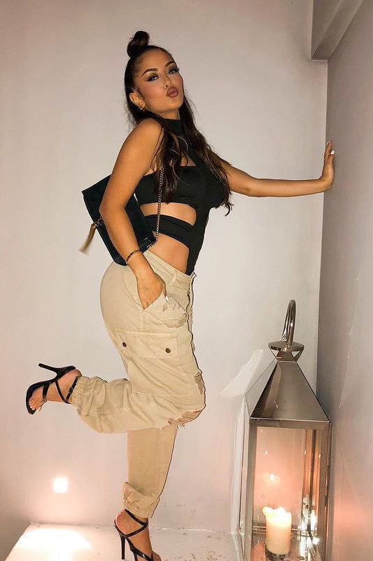 Black Cut Out High Neck Bodysuit