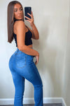 Dark Blue Wash Flared Hem Skinny Jeans
