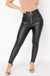 Black Coated Zip Detail Skinny Trousers
