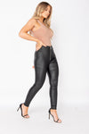 Black Coated Zip Detail Skinny Trousers