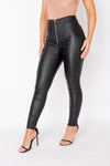 Black Coated Zip Detail Skinny Trousers