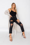 Beige Oversized Balloon Sleeve Knitted Cardigan