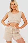 Stone Fleece Lined Crop Top & Shorts Set