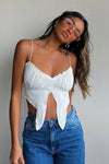 White Ruched Bustier Split Front Crop Top