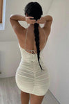White Cross Strap Ruched Mini Dress
