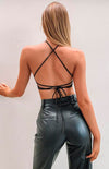 Black Satin Halterneck Underwired Crop Top