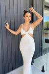 Off White Sheer Knit Cut Out Maxi Dress