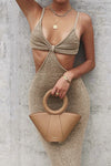 Sand Sheer Knit Cut Out Maxi Dress