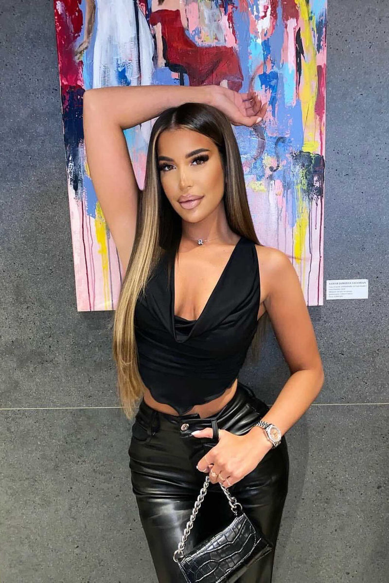 Black Slinky Cowl Neck Cami Top