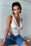 White Slinky Cowl Neck Cami Top