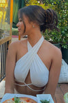 White Halterneck Criss Cross Tie Around Top