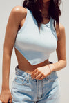 Baby Blue Ribbed Pointed Hem Crop Top
