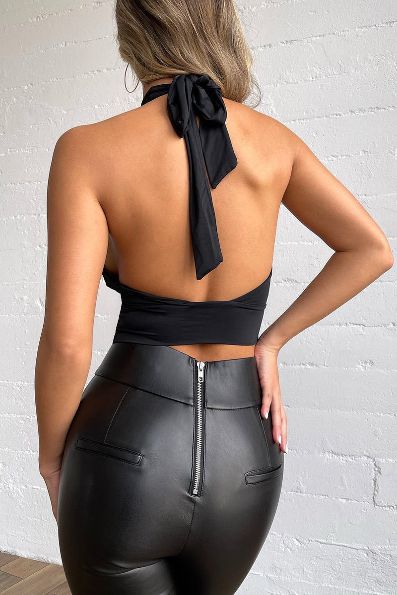 Black Slinky Halterneck Wrap Around Top
