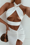 White Slinky Halterneck Wrap Around Top