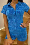 Blue Embossed Towelling Playsuit