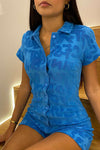 Blue Embossed Towelling Playsuit