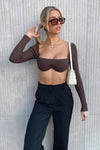 Brown Square Neck Long Sleeve Crop Top