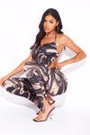 Black Marble Print Cowl Neck Crop Top & Split Leggings