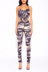 Black Marble Print Cowl Neck Crop Top & Split Leggings