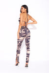 Black Marble Print Cowl Neck Crop Top & Split Leggings