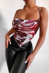 Pink Marble Print Slinky Cowl Neck Top