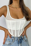 White Mesh Corset Boned Bustier Crop Top