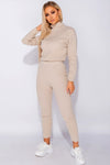 Beige Rib Knitted Roll Neck Loungewear Set