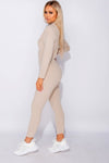 Beige Rib Knitted Roll Neck Loungewear Set