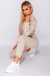 Beige Rib Knitted Roll Neck Loungewear Set