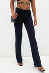 Black Adjustable Drawstring Tie Straight Leg Trousers