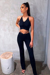 Black Adjustable Drawstring Tie Straight Leg Trousers