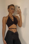 Black Adjustable Drawstring Tie Straight Leg Trousers