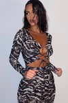 Zebra Print Ruched Tie Front Detail Mini Dress